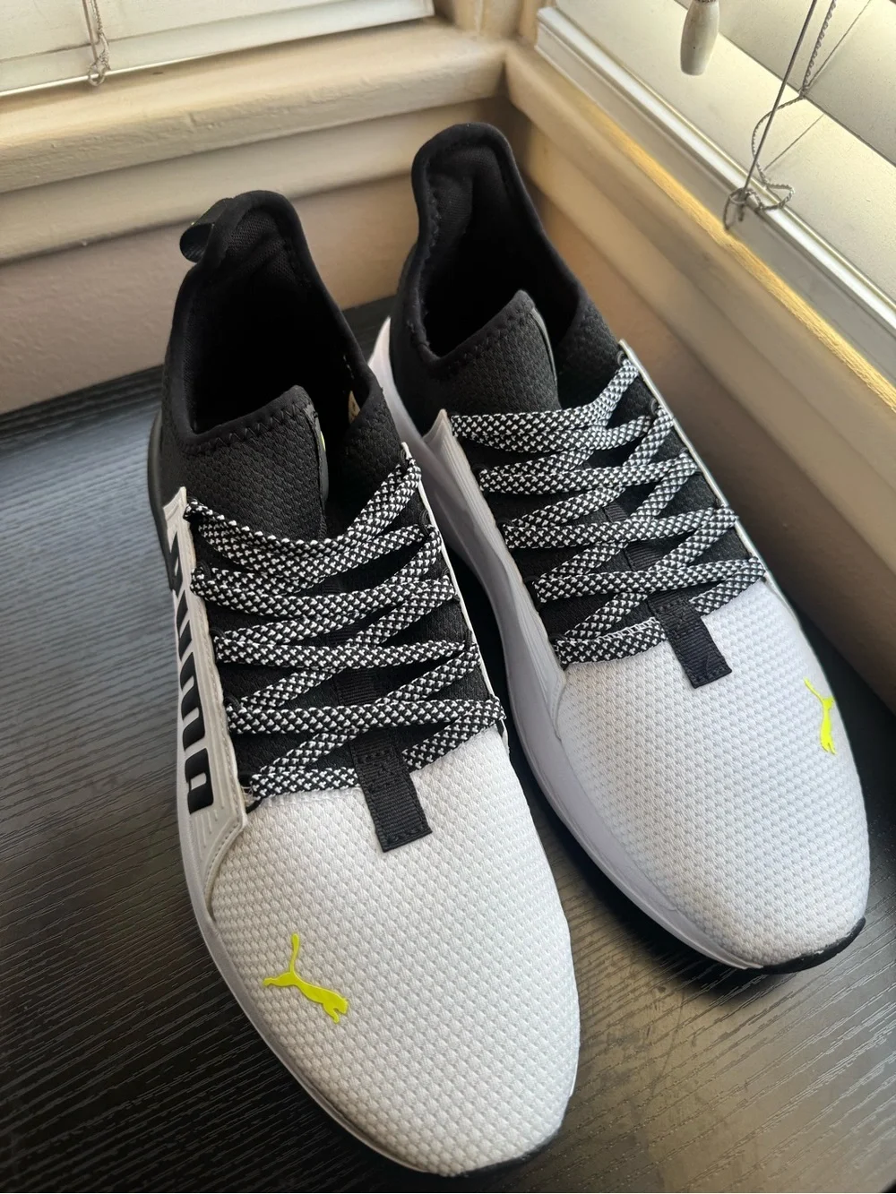 Puma Men’s Black & White Sneakers with Yellow Accent